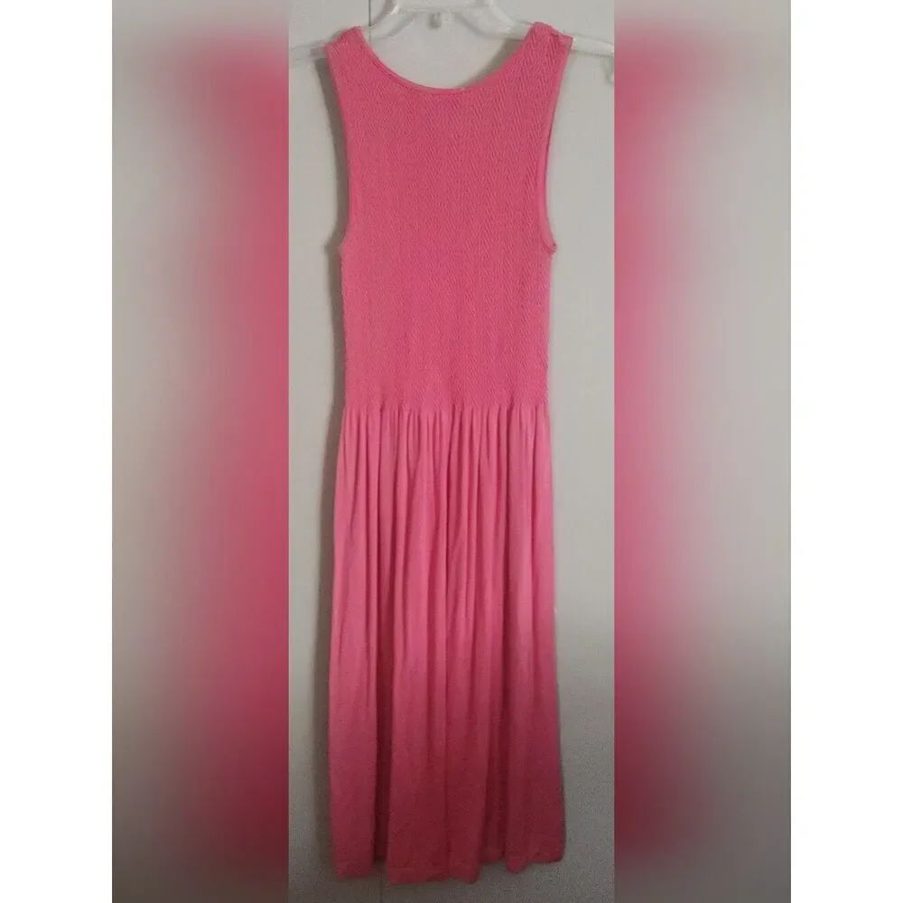 D42 Elietian Sleeveless Pink Knit Womens midi tank dress w smocked bodice - Cora